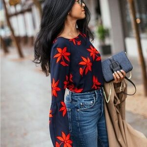 Banana Republic Navy and Red Floral Blouse
